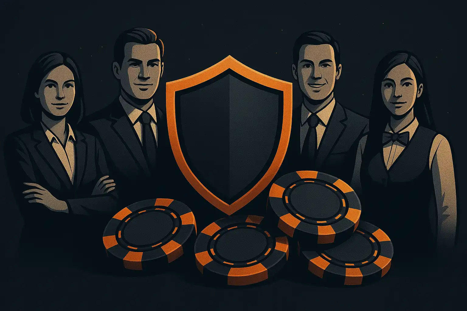 Westio Casino Team-Icon mit Sicherheitsschild und Casino-Chips Illustration