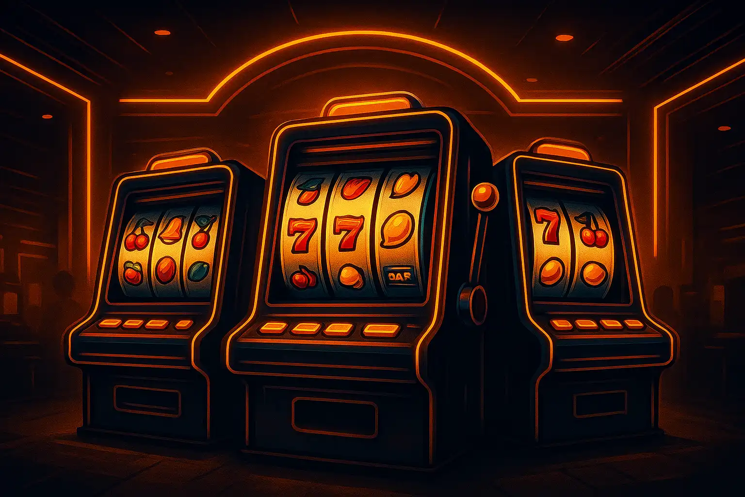 Rulli colorati di slot machine allineati nella hall giochi di Westio Casino
